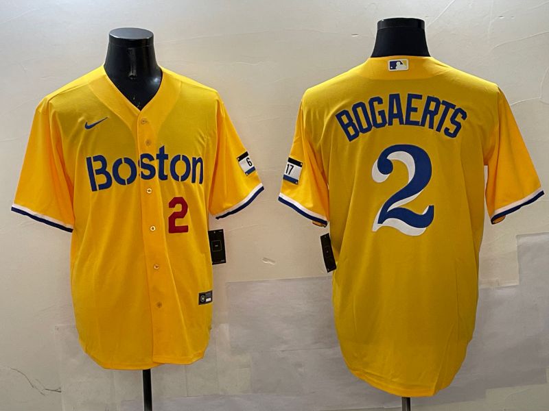 Men Boston Red Sox #2 Bogaerts Yellow City Edition Game 2025 Nike MLB Jersey style 3